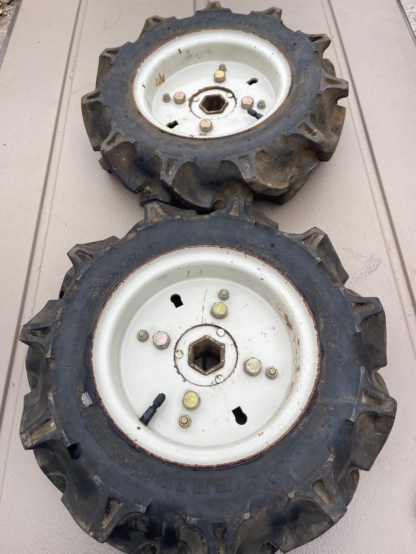 管理機用 タイヤ 2本セット 六角軸 耕運機ホイール付き パーツ 部品 中古