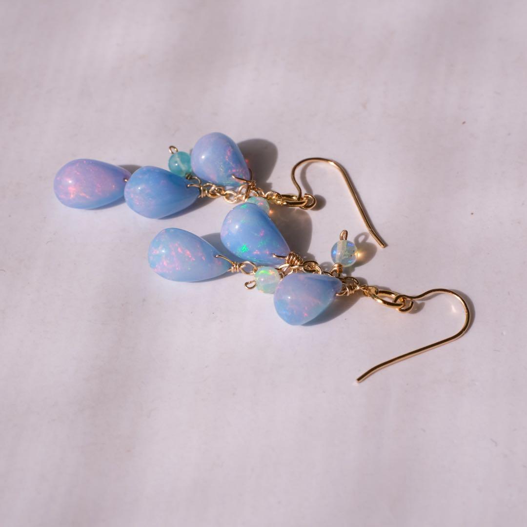 RiSaO ♦︎14kgfブルーカラーオパールピアスチャーム