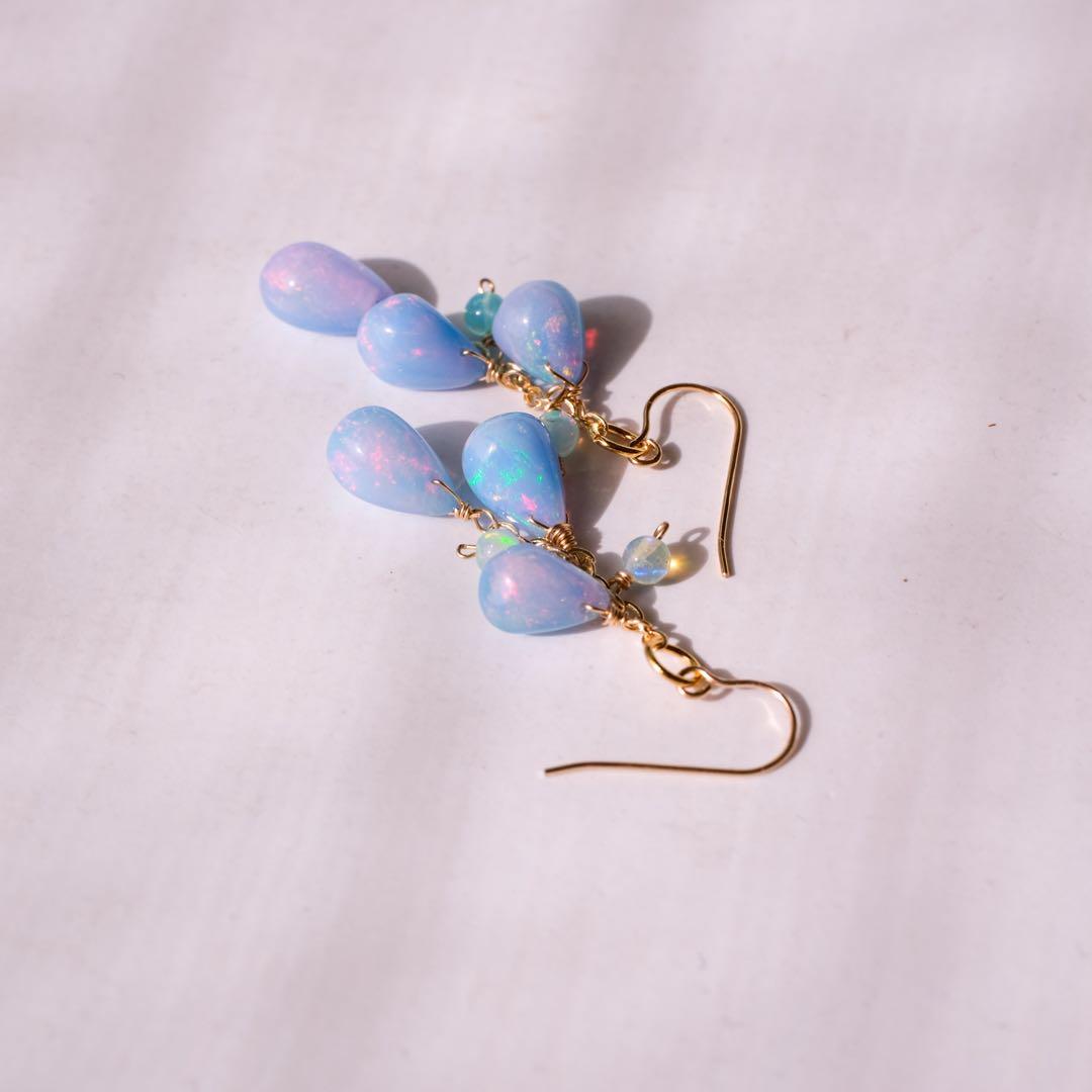 RiSaO ♦︎14kgfブルーカラーオパールピアスチャーム