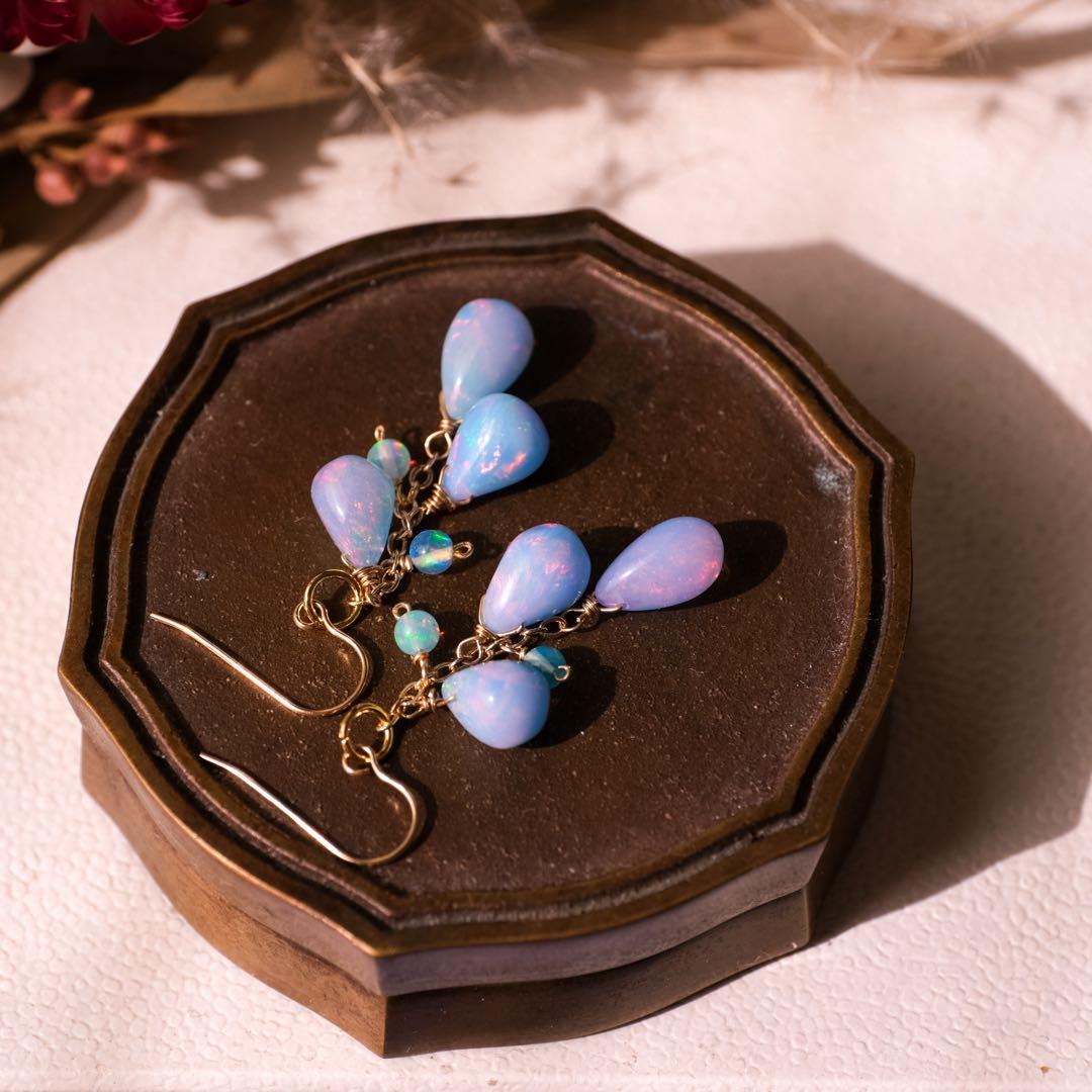 RiSaO ♦︎14kgfブルーカラーオパールピアスチャーム