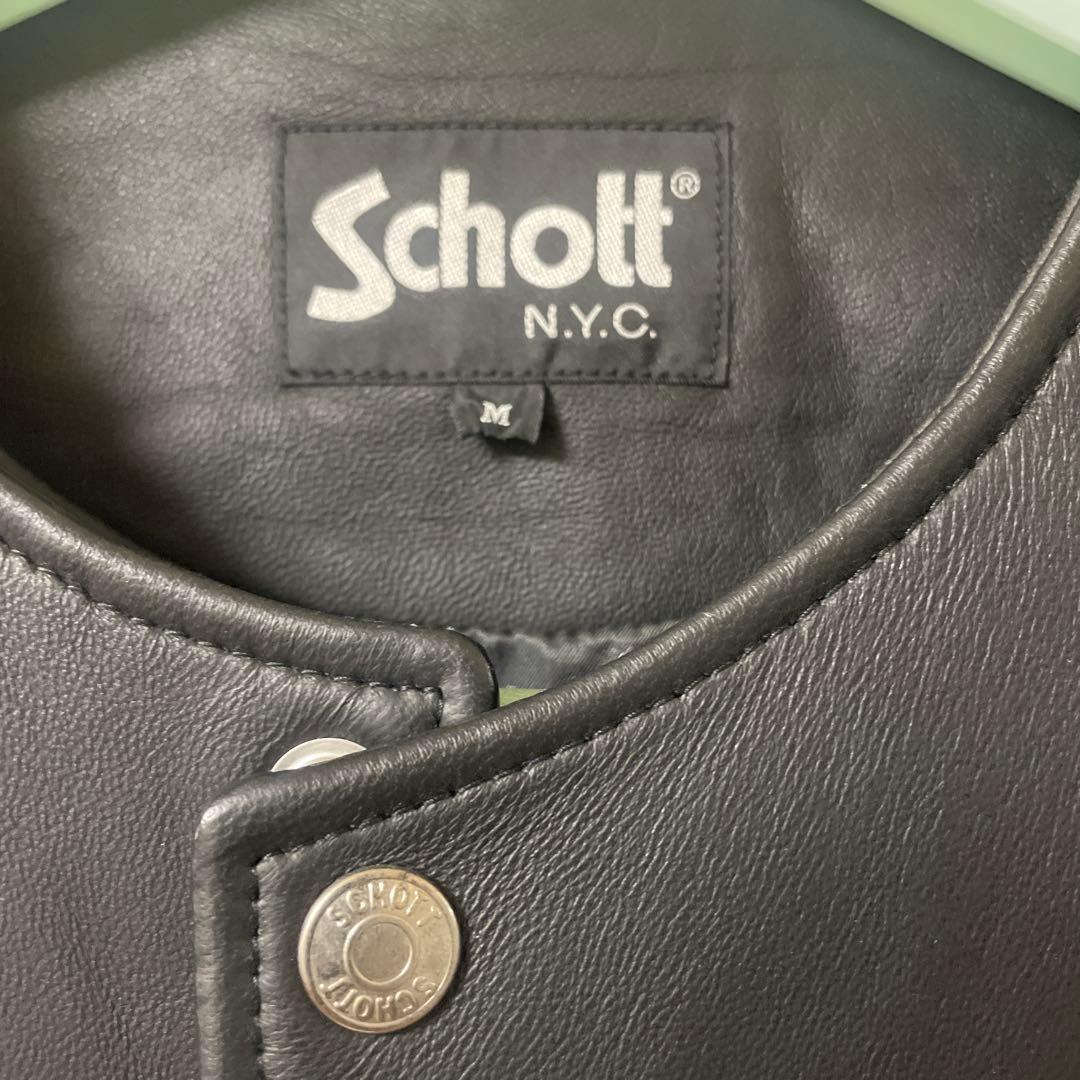 Schott ブラックノーカラーレザージャケット M