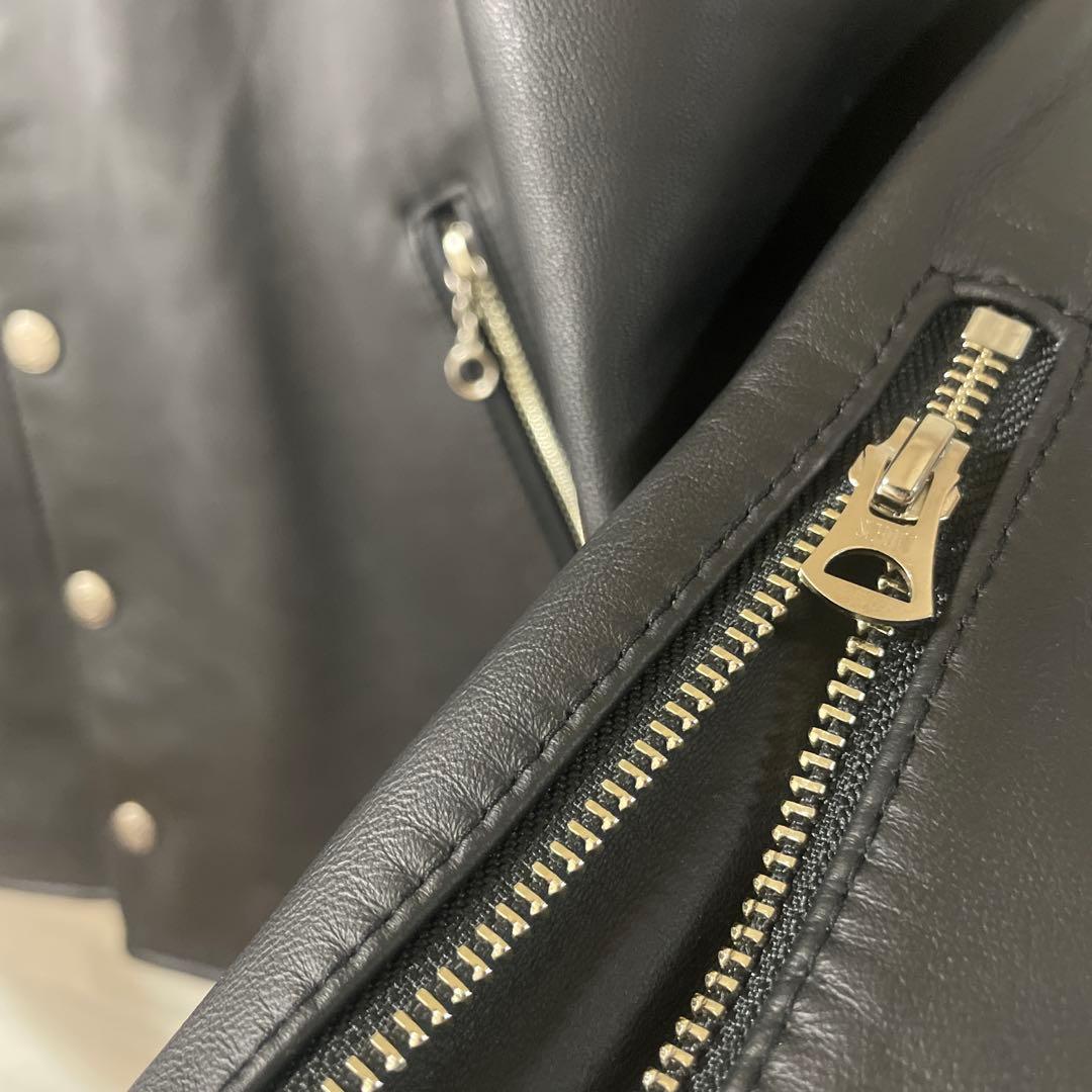 Schott ブラックノーカラーレザージャケット M