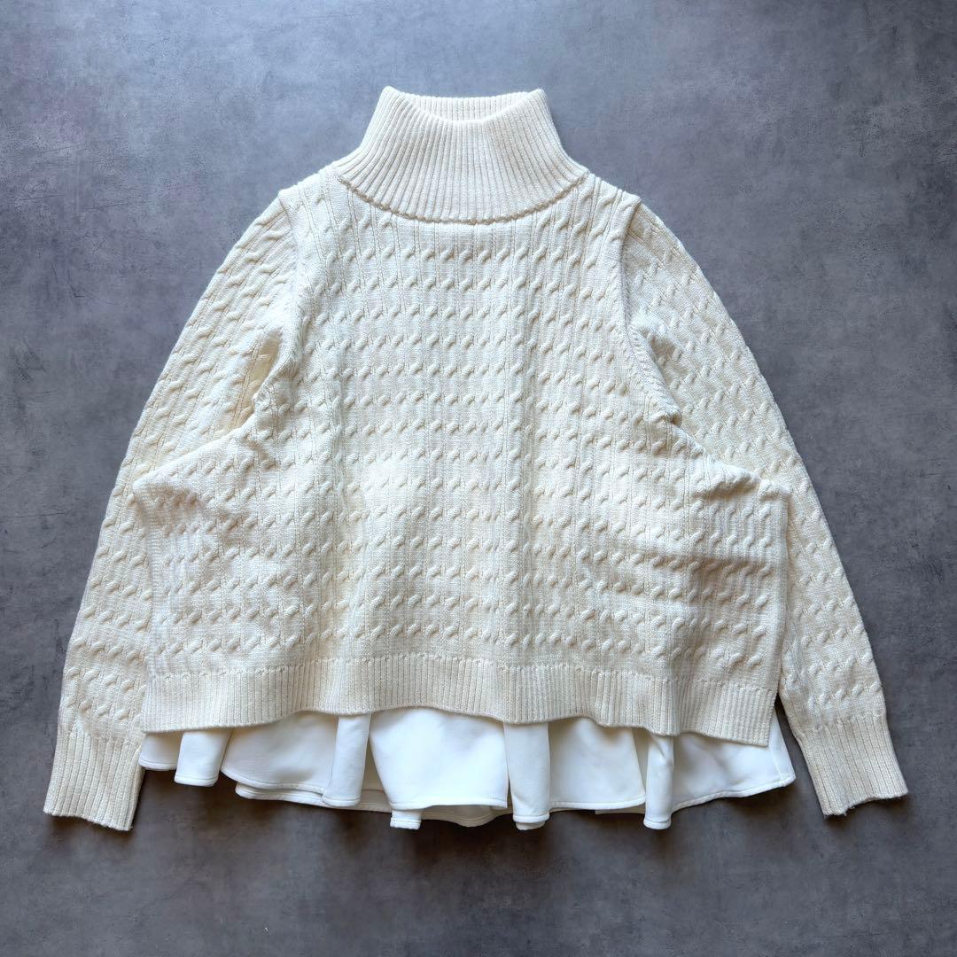 取引中【SONO】現行品完売カラー レイヤードフレア ケーブルニットプルオーバー