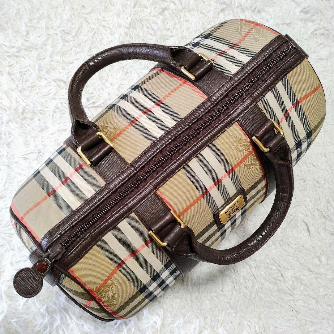 【美品】Burberry バーバリー ミニボストンバッグ ノバチェック レザー