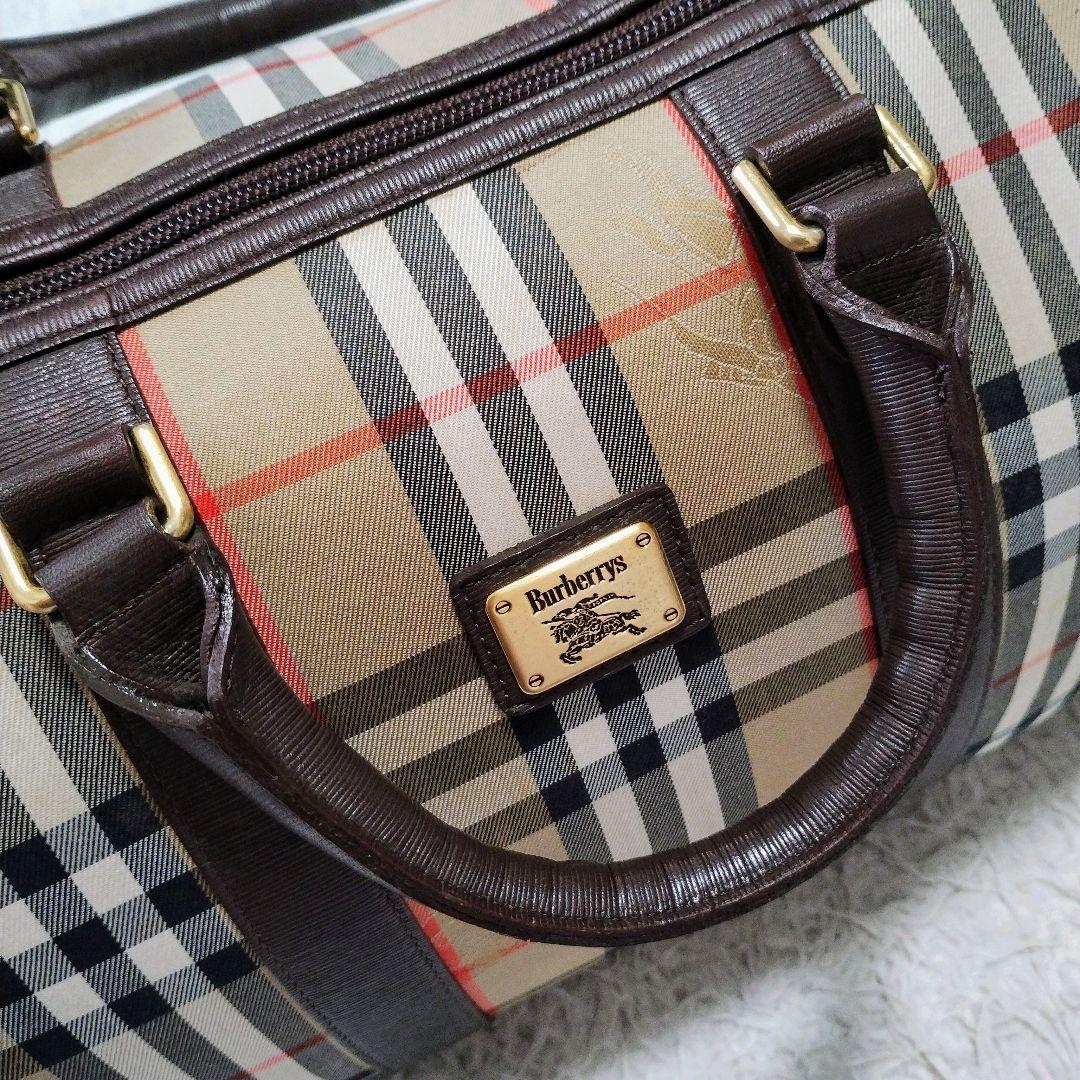 【美品】Burberry バーバリー ミニボストンバッグ ノバチェック レザー