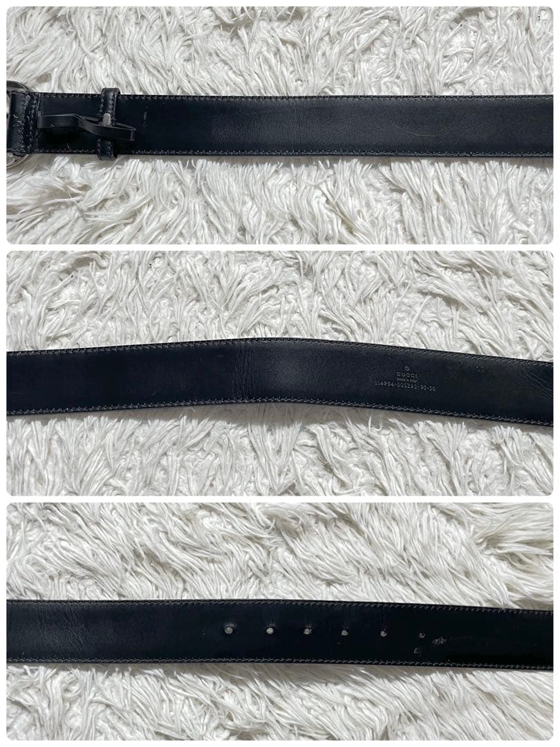 美品　GUCCI シマ GGバックル レザー ベルト 95/38 114984