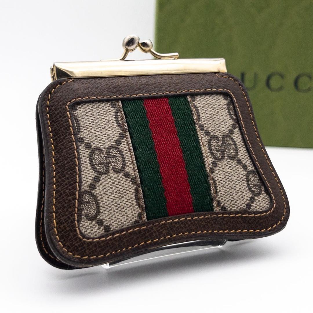 【極美品】GUCCI がま口ケース　オールドグッチ　茶色　小銭入れ