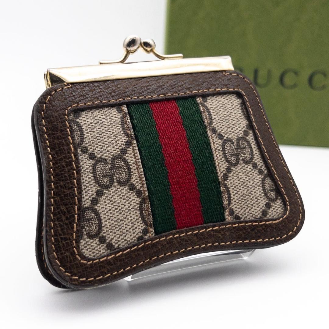 【極美品】GUCCI がま口ケース　オールドグッチ　茶色　小銭入れ