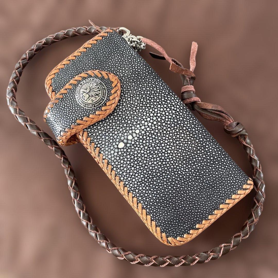 ❗️新品同様❗️レザークラフト優❗️エイ革長財布& 本革ウォレットベルト付属