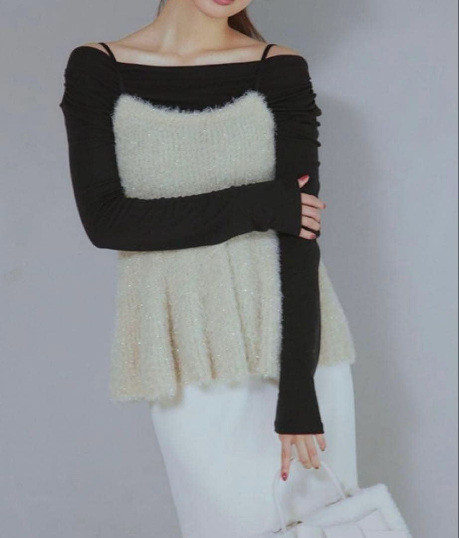 FRAY I.D フレイアイディー ラメフェザーニットペプラムキャミ&ボレロ