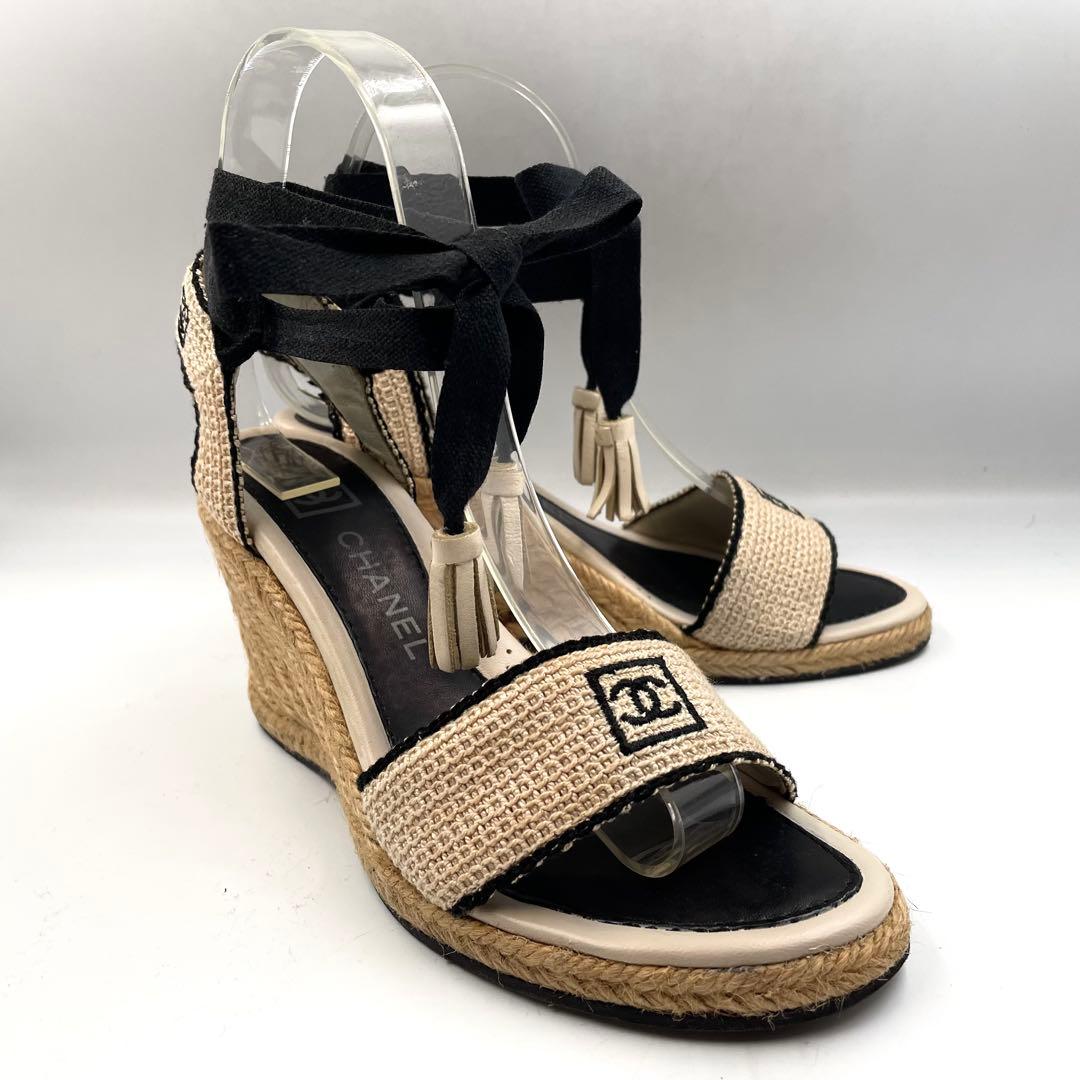 《超美品》シャネル ココマーク サンダル ウエッジソール エスパドリーユ 36