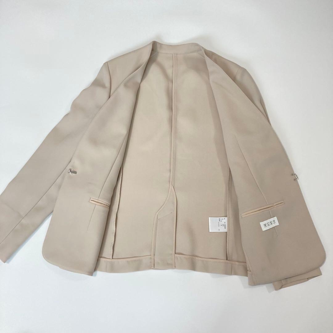 【洗える】PLST パンツ セットアップスーツ ノーカラー 美品 M ベージュ