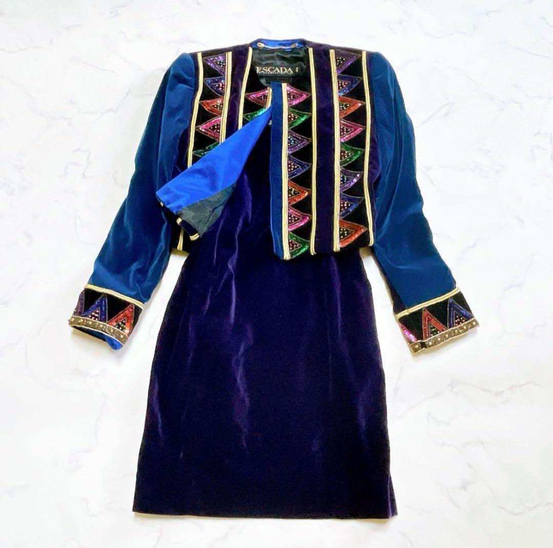 美品 エスカーダ ドレス ワンピース ビーズ スパンコール 36 S