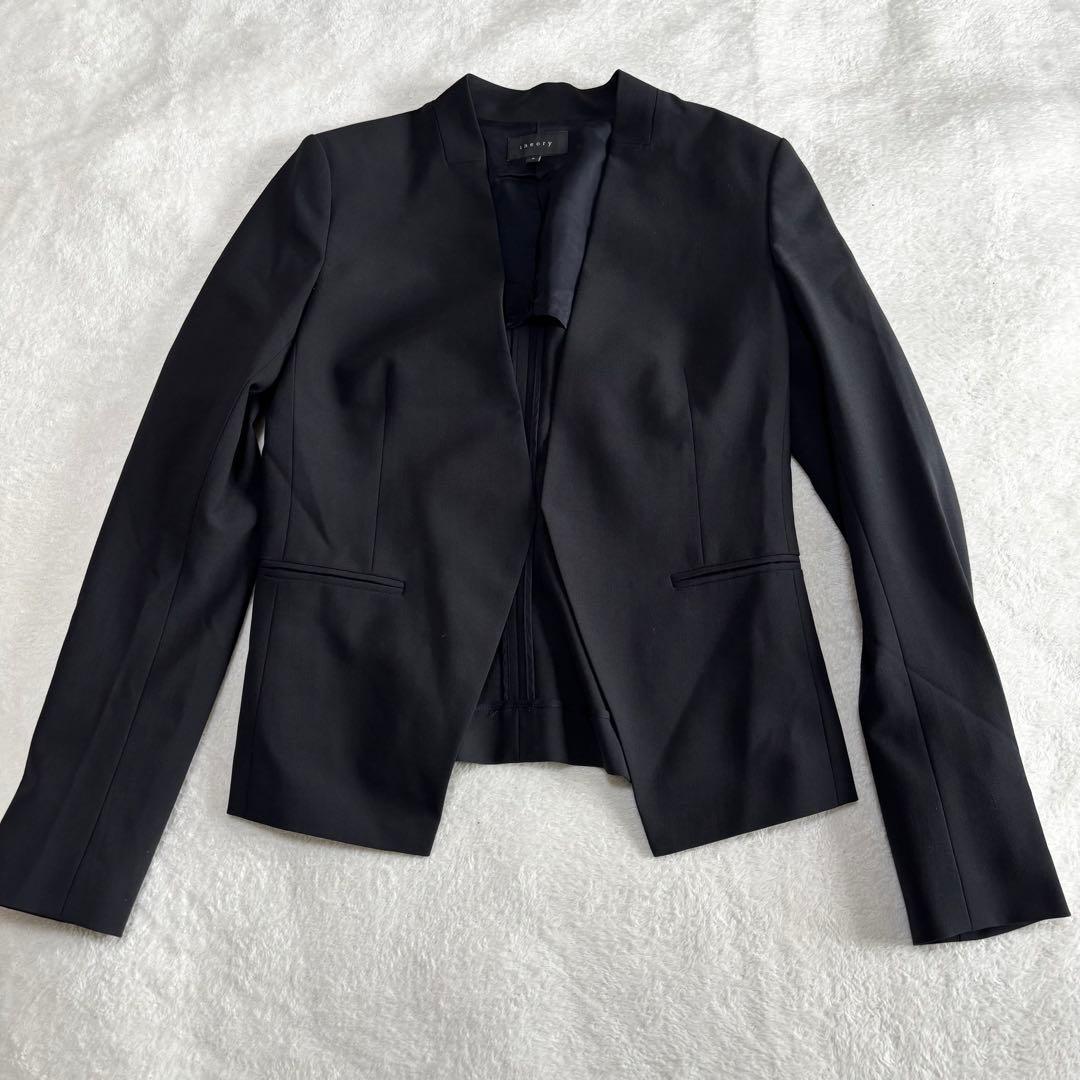 美品 theory セオリー スーツ ノーカラー パンツ 黒 3点セット S