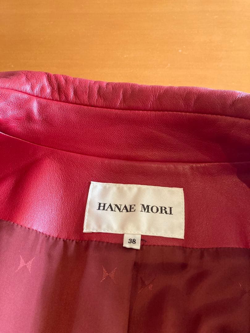 【美品】HANAE MORI ハナエモリ　赤 羊革　ジャケット　38サイズ大きめ