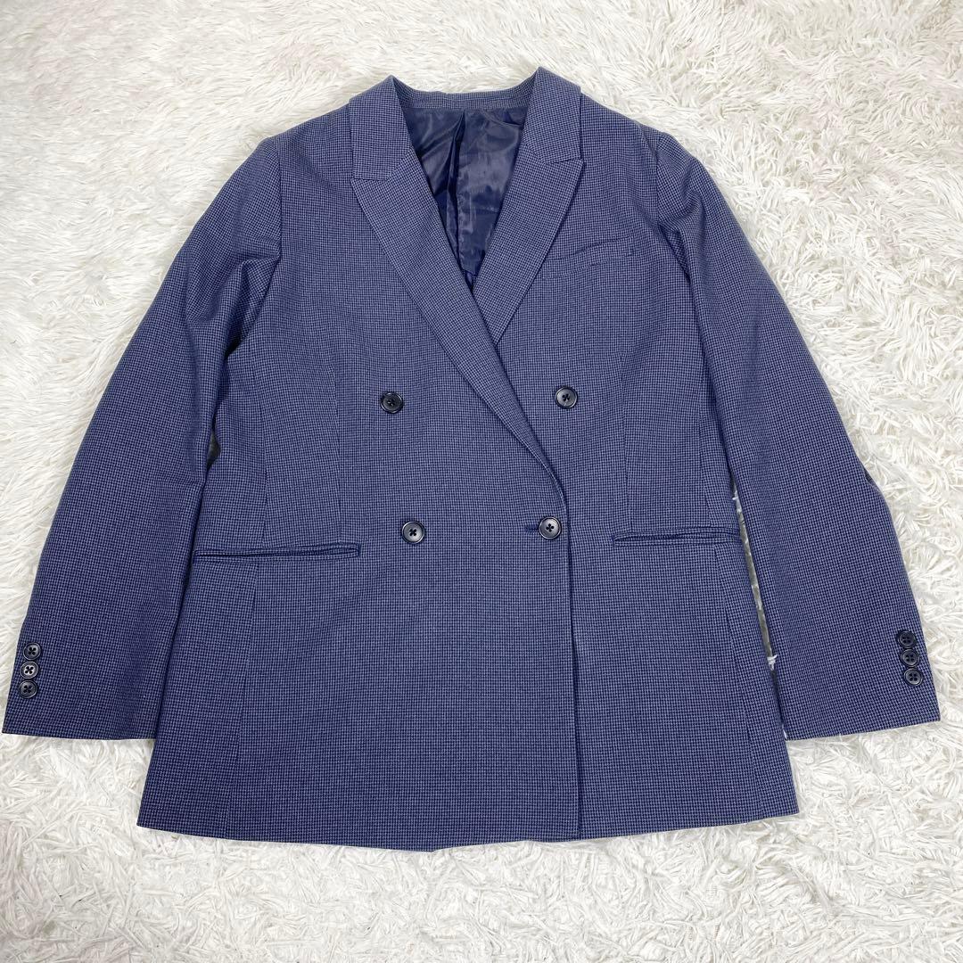 スーツセレクト　スーツセットアップ　ネイビー　千鳥格子　ダブルスーツ　サイズM