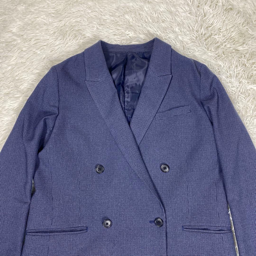 スーツセレクト　スーツセットアップ　ネイビー　千鳥格子　ダブルスーツ　サイズM