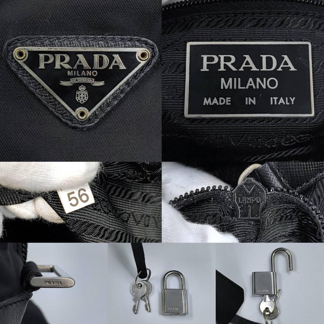 希少✨プラダ 保存袋　南京錠鍵付き　2way ボストンバッグ 三角ロゴ 革 黒