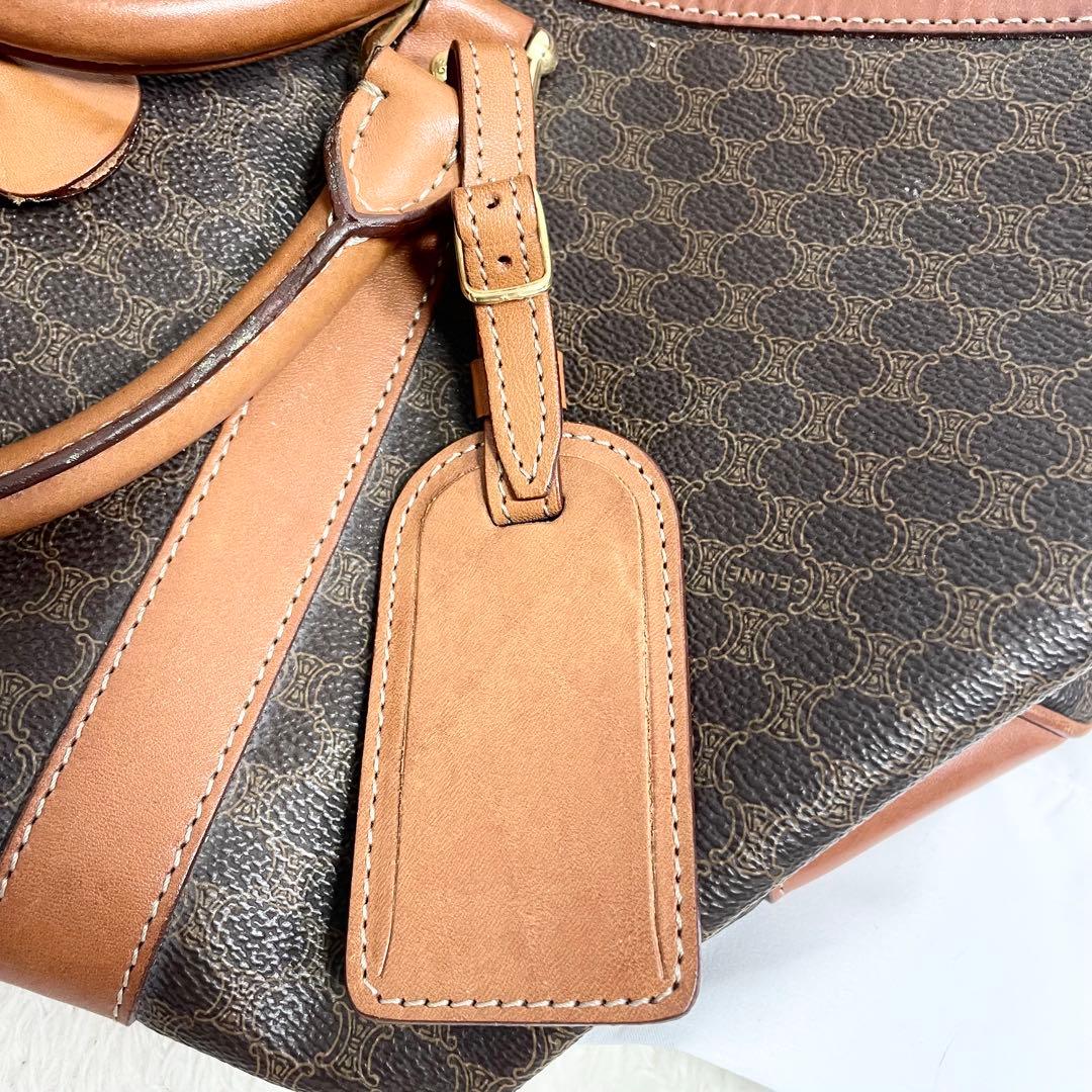 セリーヌ マカダム ボストンバッグ ブラウン カデナ チャーム 大容量 A4可