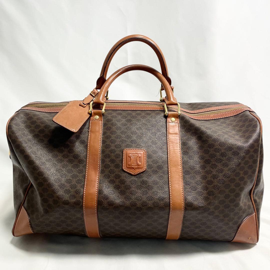 セリーヌ マカダム ボストンバッグ ブラウン カデナ チャーム 大容量 A4可