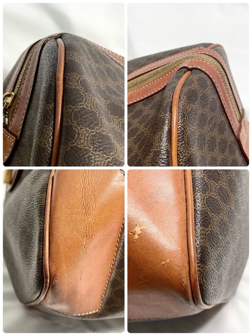 セリーヌ マカダム ボストンバッグ ブラウン カデナ チャーム 大容量 A4可