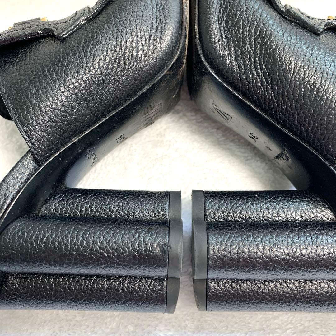 ルイヴィトン　インディアナミュール　サンダル　黒　レザー　変形ヒール　34