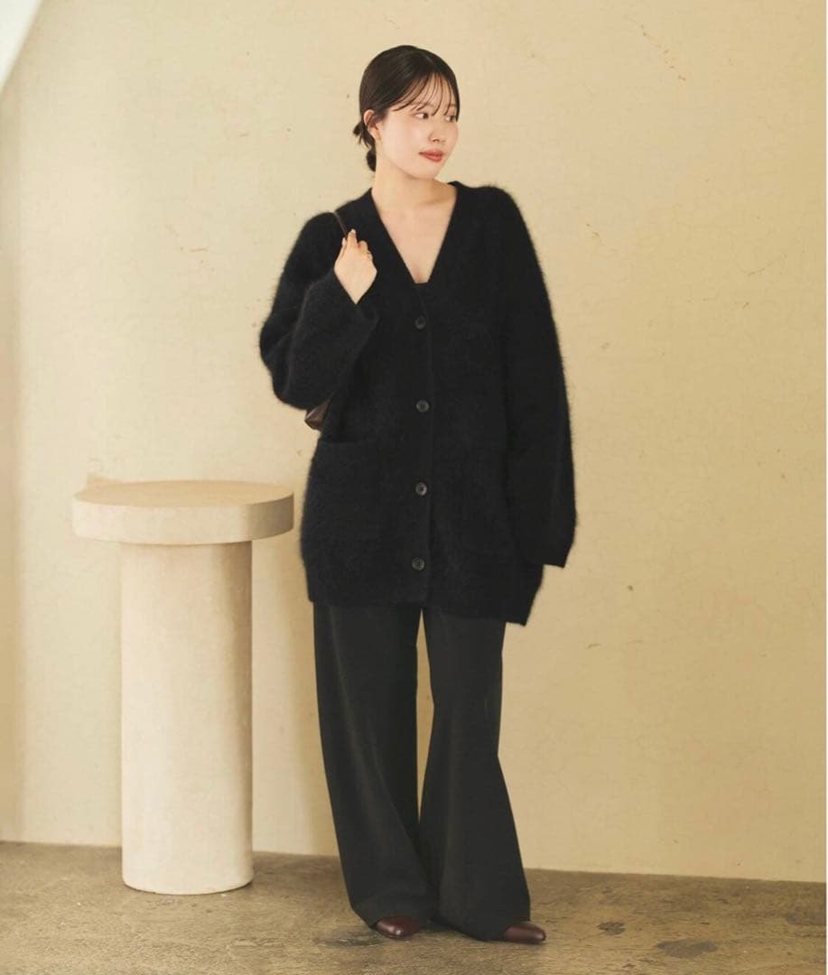 Plage Fur Midiカーディガン黒ファートップス ブラック