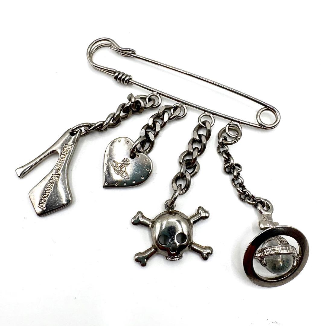 ヴィヴィアン ウエストウッド シルバーブローチ 安全ピン オーブ スカル ハート