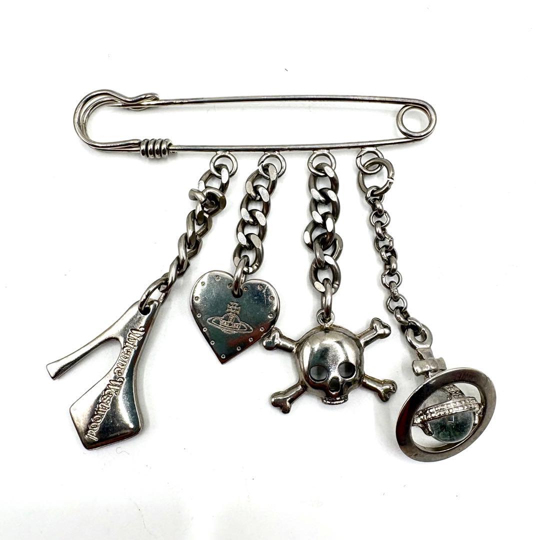 ヴィヴィアン ウエストウッド シルバーブローチ 安全ピン オーブ スカル ハート