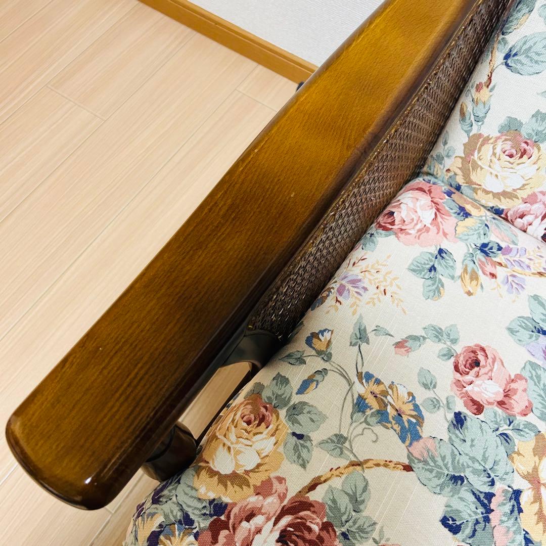 カリモク 1人掛けソファ 藤張り　サイドラタン　高級家具　アンティークチェア