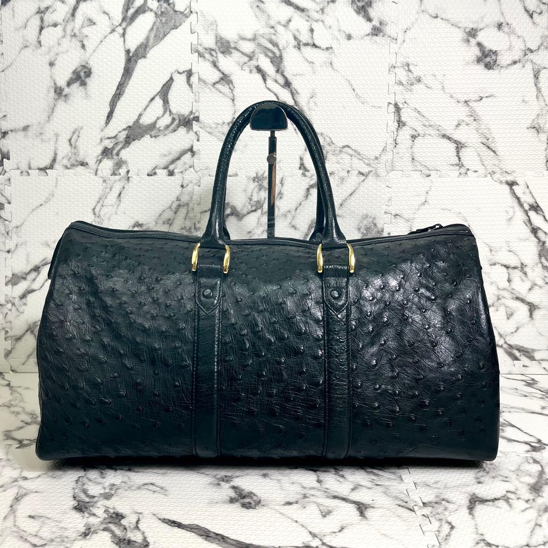 ハマノ ボストンバッグ ハンドバッグ オーストリッチ