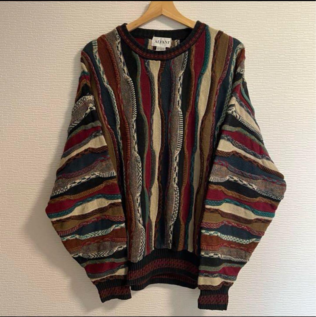 【希少】ALFANI 総柄ニット 3D クージー風 値下げ⭕️