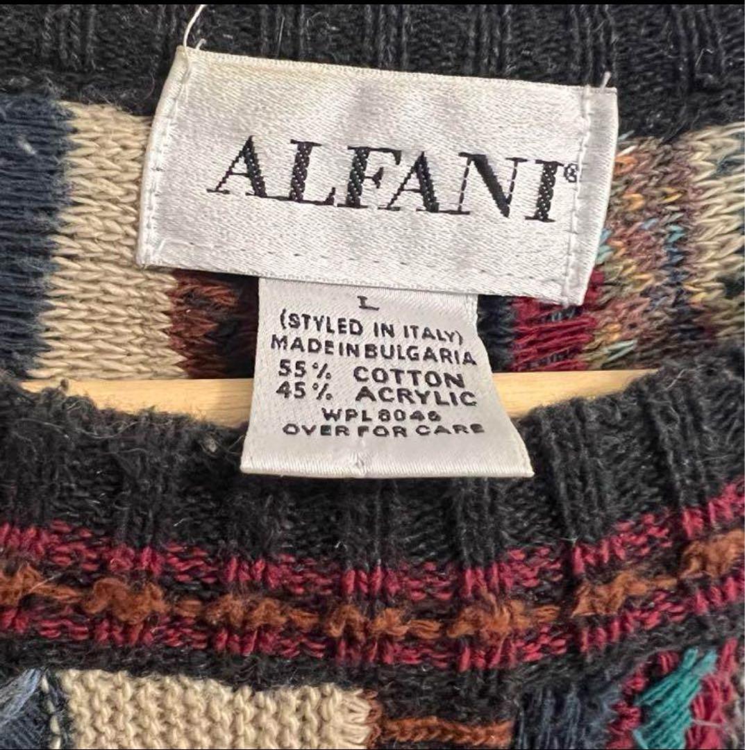 【希少】ALFANI 総柄ニット 3D クージー風 値下げ⭕️