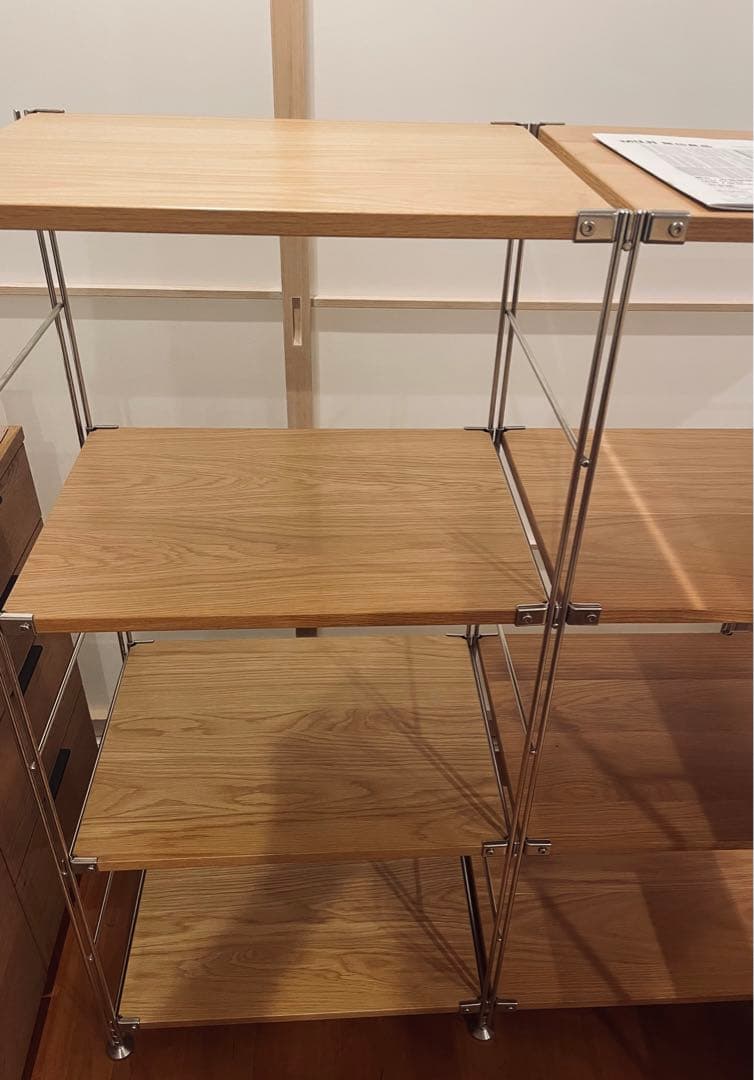 地震対策にも！無印良品 ステンレスユニットシェルフコーナー棚・中セット