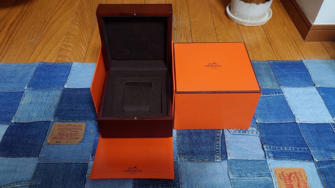 エルメスHERMES時計/空箱/クリッパー/Hウォッチ/箱/オレンジ木製ボックス
