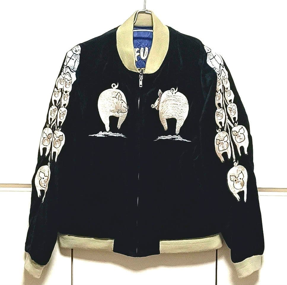 STUDIO DARTISAN　ベロア　リバーシブル　中綿　スカジャン　ブラック