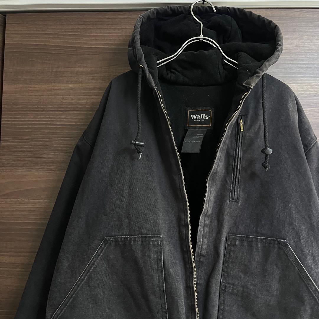 Walls ダック地 アクティブジャケット 黒 L フェード チャック破損