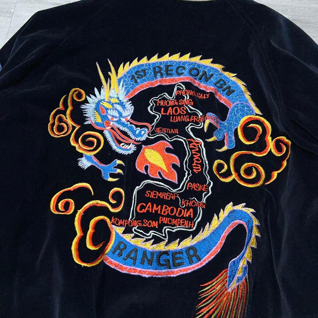 OCTPUS ARMY 別珍 スカジャン 黒 ベロア スカジャン 刺繡 ブルゾン