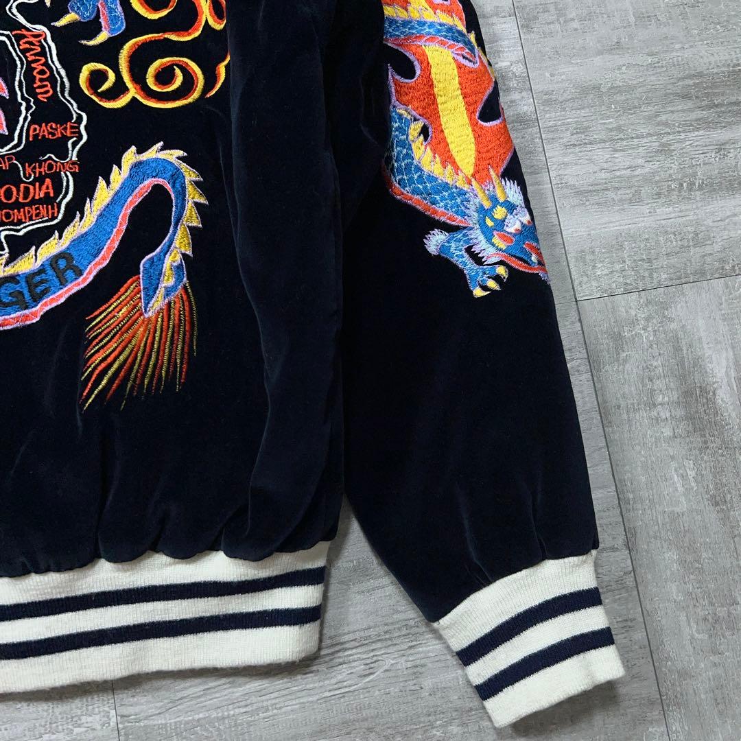 OCTPUS ARMY 別珍 スカジャン 黒 ベロア スカジャン 刺繡 ブルゾン