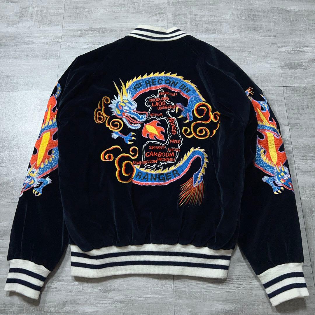 OCTPUS ARMY 別珍 スカジャン 黒 ベロア スカジャン 刺繡 ブルゾン