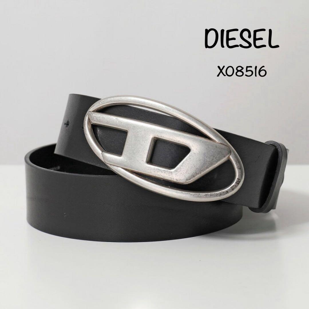 DIESEL ディーゼル レザー ベルト バックル ロゴ X08516 ブラック