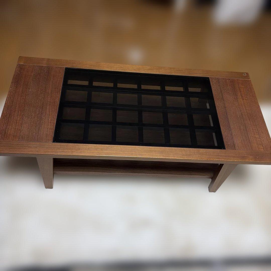 木製ガラス天板付き長方形テーブル