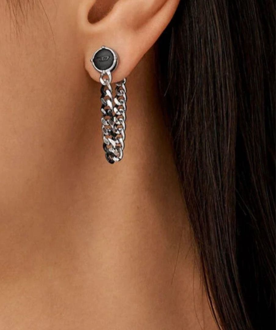 Dx1500 シルバー ブラック チェーンピアス(片耳用)