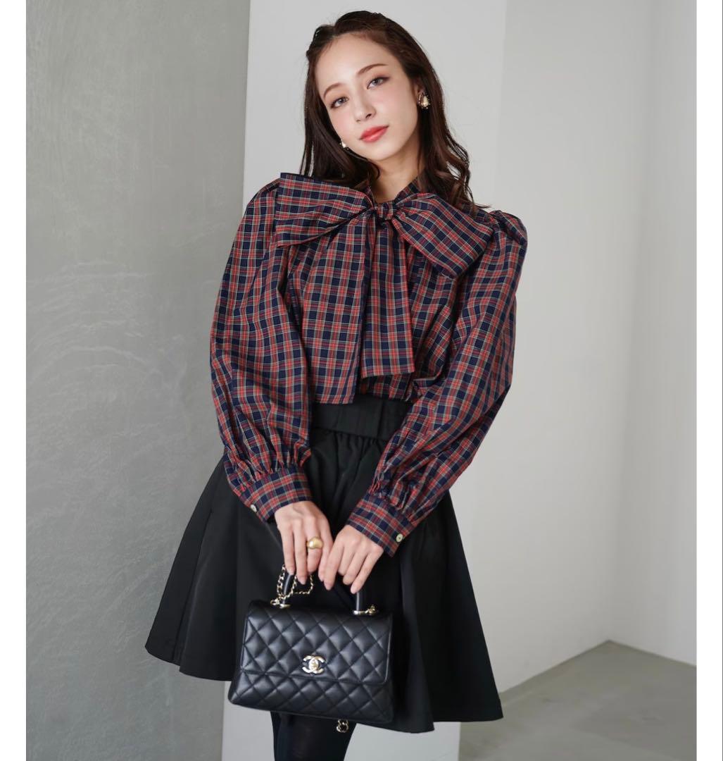 新品タグ付♡ obli タータンチェックボウタイブラウス オブリ OBLI