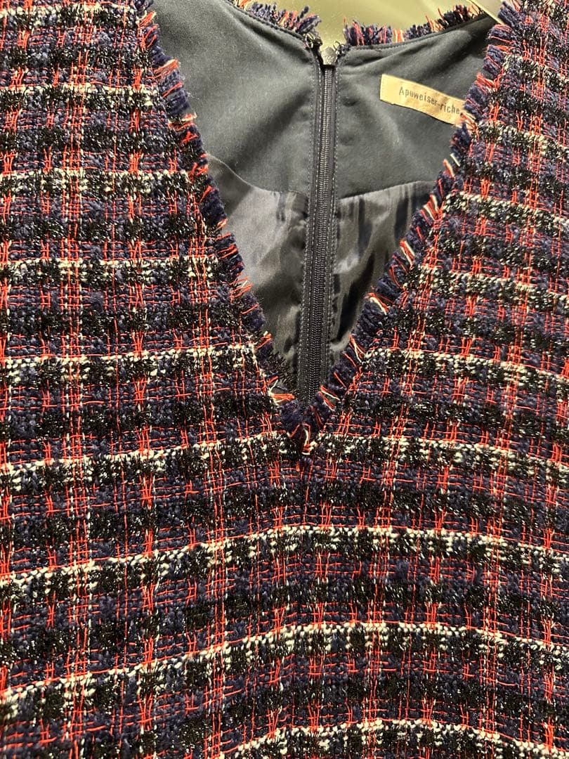 ノースリーブ膝丈ワンピース ネイビー系チェック