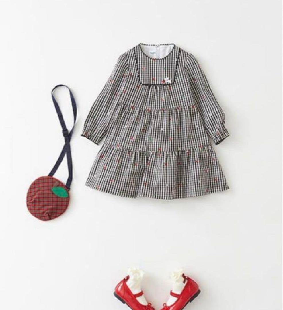 ファミリア　ギンガムチェックワンピース　90 カーディガン80