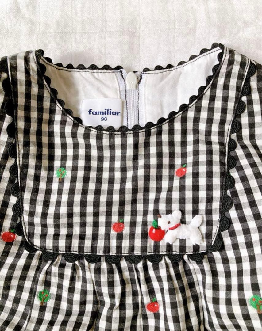 ファミリア　ギンガムチェックワンピース　90 カーディガン80