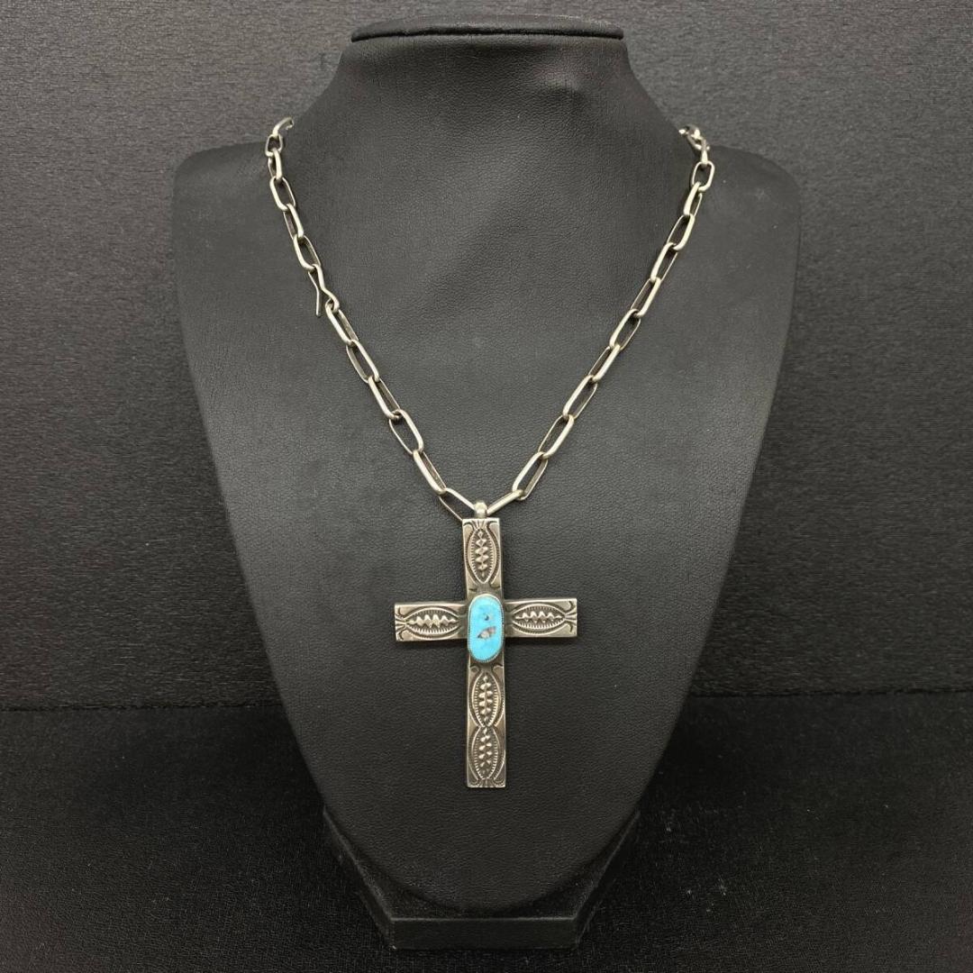 NAVAJO C.MTZ シルバー ターコイズ クロス ペンダント