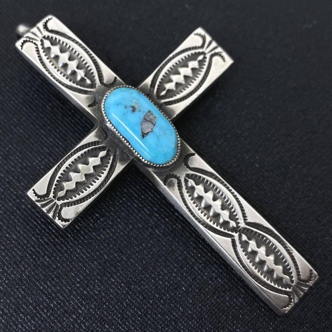 NAVAJO C.MTZ シルバー ターコイズ クロス ペンダント