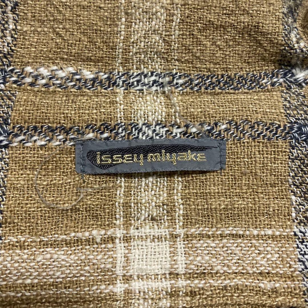 80s 筆タグ　イッセイミヤケ　長袖開襟シャツ　粗織りウールキャンバス　ベージュ